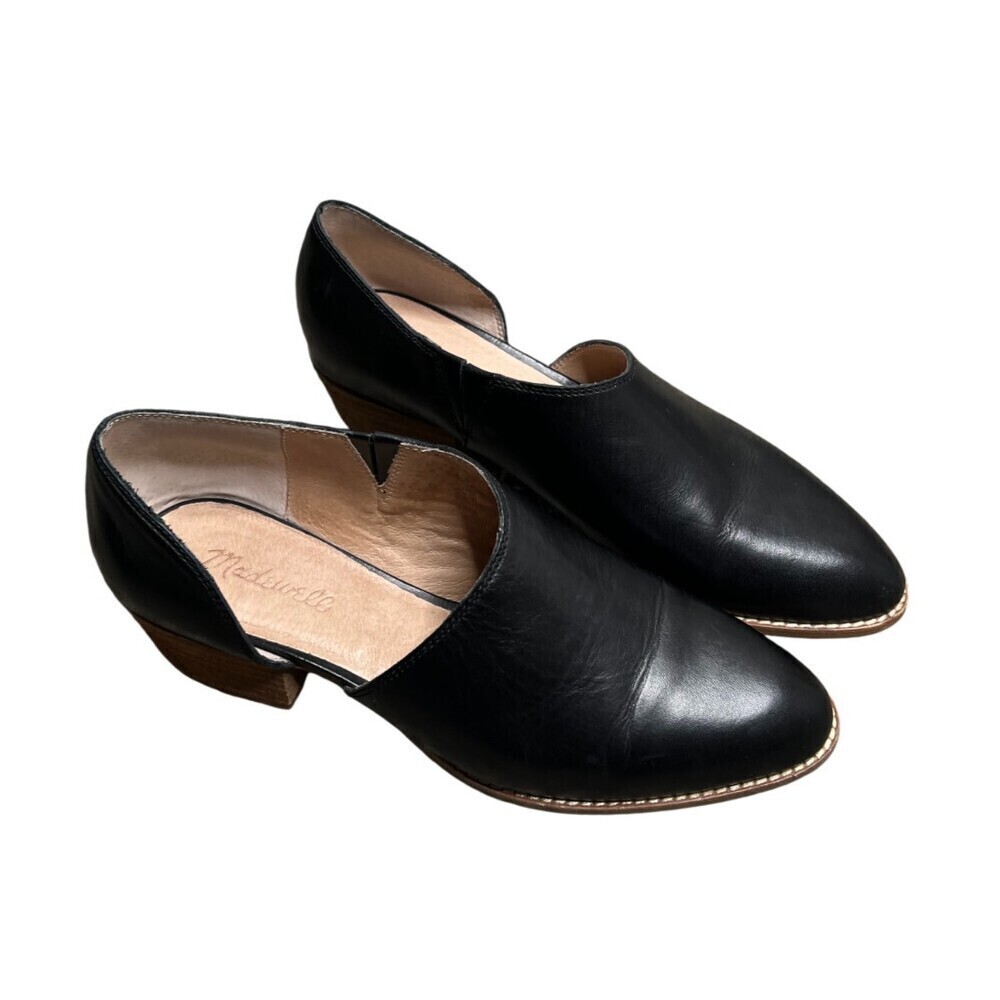 Madewell The Lucie Shoe in Leather Size 10 Black Cut Out Booties Block Heel